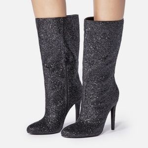 Black Glitter Heeled Boots Size 7.5